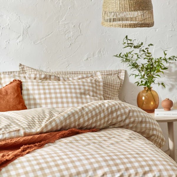 Yard Barton Gingham Check Duvet Cover Set Biscuit - Single
