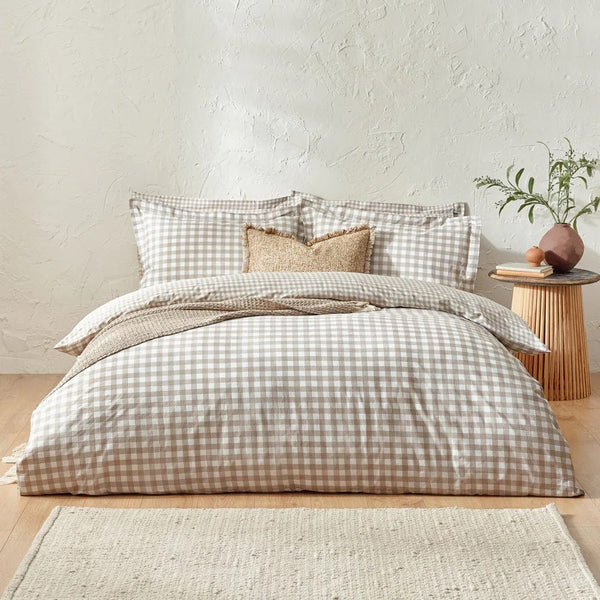 Yard Barton Gingham Check Duvet Cover Set Natural - Double