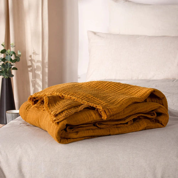 Yard Lark Crinkle Cotton Throw in Cumin 240x260cm