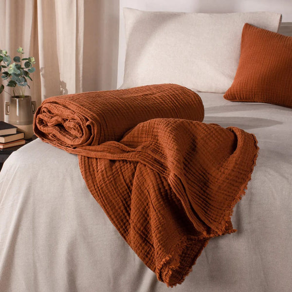 Yard Lark Crinkle Cotton Throw Pecan 130x180cm