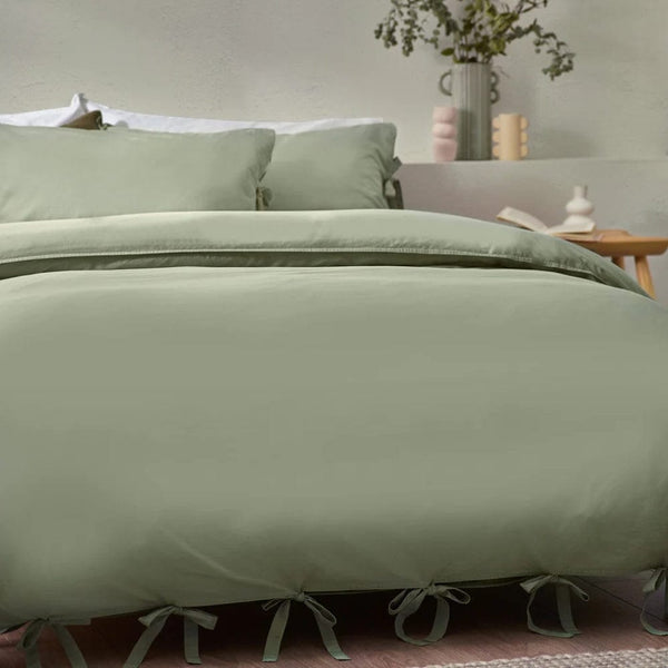 Yard Mallow Bow Tie Duvet Cover Set Soft Sage - Double
