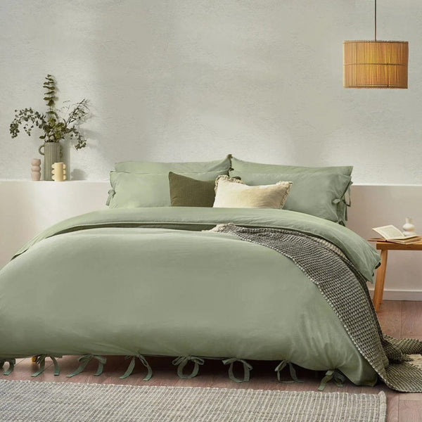 Yard Mallow Bow Tie Duvet Cover Set Soft Sage - King
