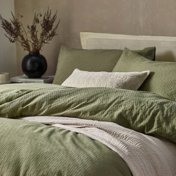Yard Malton Stripe 100% Cotton Duvet Cover Set Forest Green - King