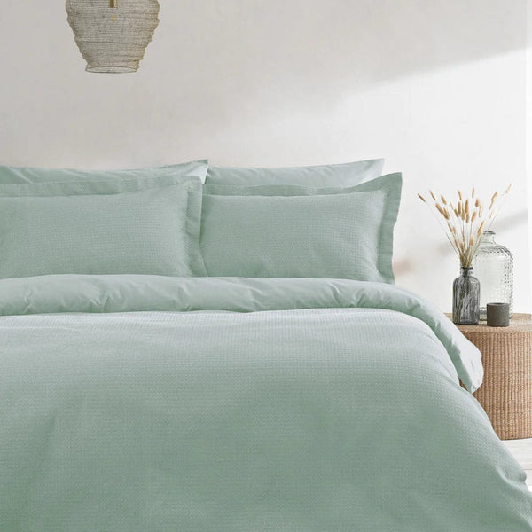 Yard Waffle Textured 100% Cotton Duvet Cover Set Seafoam